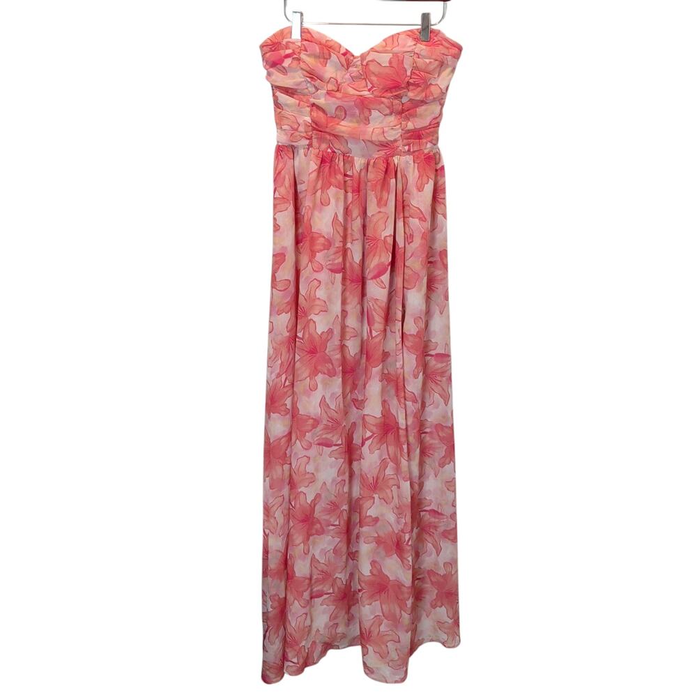NWT Hello Molly Women's Sz 8 US Pink Floral Strapless Maxi Dress Formal Event
